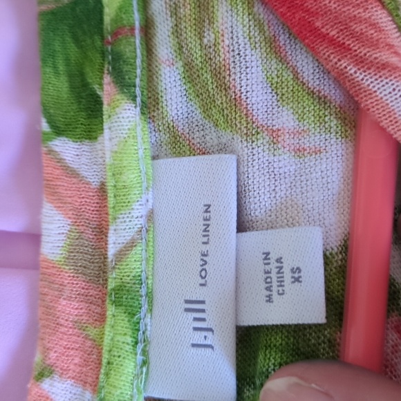 J. Jill Linen Tropical Print Tie-Hem Tee - Picture 3 of 4